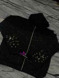 Sweat-shirt à capuche en molleton français lourd, personnalisé, brodé, avec strass, luxe, diamant, cristal, coupe courte, pour homme - Product Image 2