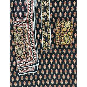 Tela de Georgette sin coser con estampado a bloques, traje pakistaní Anarkali Salwar Kameez dibujado a mano - Product Image 1