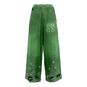 Style de rue soleil délavé nouveauté hommes survêtement Baggy Look strass acide lavage 2 pièces à capuche et pantalon empilé ensemble - Product Image 5