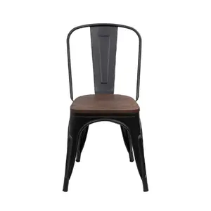 Low Price Metal Stackable Chair Iron Restaurant Dining Chair With Wood Seat For Dining Room