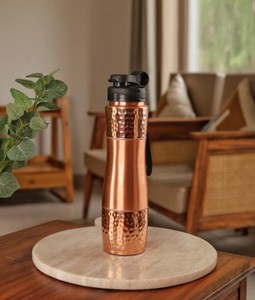 <b>Copper</b> Water Bottle Hammered Travel Mug <b>Screw</b> Lid Reusable Cold Drink Tumbler for Office Home Camping Gift - Indian Home Crafts - Product Image 5