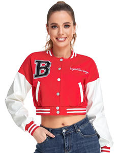 Chaqueta Universitaria Deportiva para Mujer, Personalizada con Logotipo, Transpirable, Mezcla de Nailon/Algodón, Tela de Lona, Botones en la Parte Delantera, Estilo Béisbol Universitario, 2026 - Product Image 6