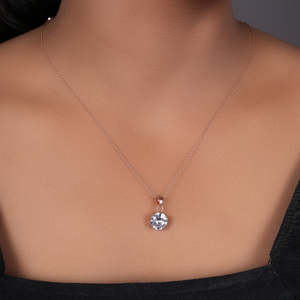Trendy Round Cut Solitaire Pendant Necklace for Women in <b>Rose</b> <b>Gold</b> Plating Stock Code PE061 - Product Image 4