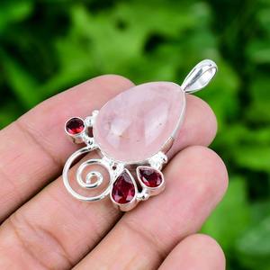 925 joyería de cuarzo rosa estampada 925 colgante de Spinner de plata esterlina chapado en oro colgante de piedras preciosas rosas para regalo de boda - Product Image 3