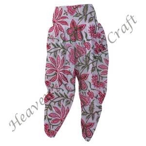 Pijama bohemio de algodón orgánico, pantalones de Patiala, cintura ahumada, estampado de bloque de mano, estilo harén, informal, transpirable, cierre elástico - Product Image 1