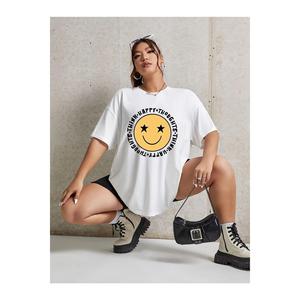 Pensa felice stampato bianco Oversize t-shirt Casual Boyfirend