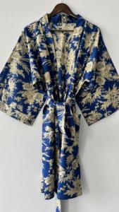 Hecha a mano FloraCotton Kimono Robe Ligero Boho Loungewear Albornoz Suave Algodón Bata Bloque Térmico Invierno Casual - Product Image 3