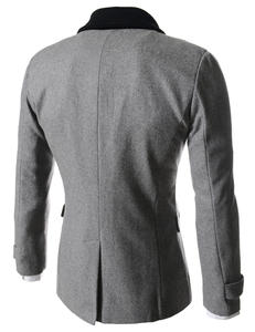 Abrigo de guisante de mezcla de lana de fibra de bambú de moda para hombre, abrigo de un solo pecho con cuello entallado, gabardina cálida de invierno - Product Image 4