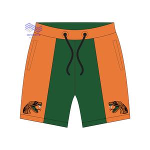 FAMU Florida A & M มหาวิทยาลัย unisex กางเกงขาสั้นลำลอง100% ผ้าฝ้ายสีส้ม & สีเขียวเทคนิคปักลายทึบ - Product Image 1