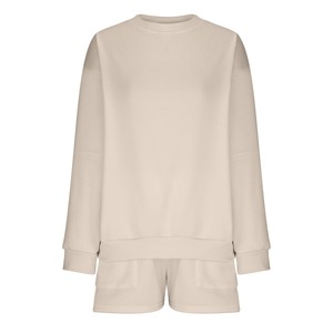 Conjunto de Sudadera y Pantalones Cortos con Logotipo Personalizado Bordado, Cuello Redondo Informal para Mujer - Product Image 5