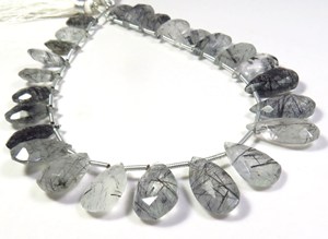 Natural Black Rutile <b>Needle</b> Quartz Pear Shape Gemstone <b>Beads</b> 9 Strand Faceted Briolette Gemstone 9 Inch Quartz Loose Gemstones - Product Image 2