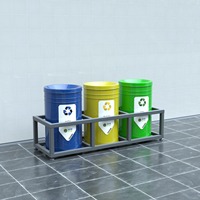 BDB P24 Ensemble de 3 poubelles de jardin à ouverture supérieure pour recyclage, en métal, sans couvercle, pour collecte des déchets extérieurs