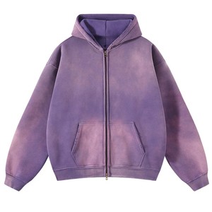 Moda 400 GSM Zip up sudaderas con capucha unisex pesado desgastado sudaderas con capucha al por mayor de gran tamaño piedra lavada Sudadera con capucha en blanco - Product Image 5