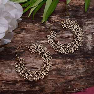 Boucles d'oreilles créoles en laiton plaqué or de style bohème Style festif Boucles d'oreilles en laiton plaqué or d'inspiration occidentale - Product Image 2