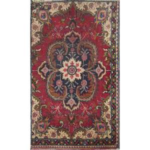 Tapis persan en laine noué à la main - Design vintage luxueux 4'5 x 2'7 - Fait main par des artisans - Lavable - Résistant aux taches - Poils moyens - Product Image 1