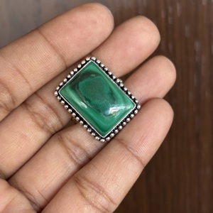 Anillos Clásicos al por Mayor de Plata de Ley 925 con Bisel Rectangular de Malaquita, Joyería a Granel con Piedras Preciosas para Compromiso de Mujer - Product Image 3