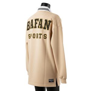 Chemise de rugby pour femme en coton jacquard lourd 320 GSM, beige, manches longues, patch en chenille, logo personnalisé, chemise de rugby pour femme en coton - Product Image 5