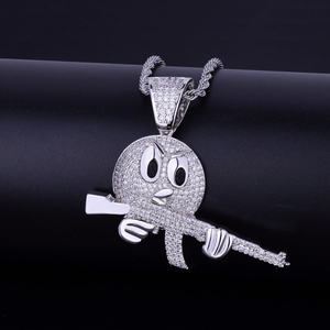 Dibujos animados enojados de moda con colgante de Hip Hop de pistola para regalo tachonado en diamantes de moissanita y plata de ley 925 - Product Image 5