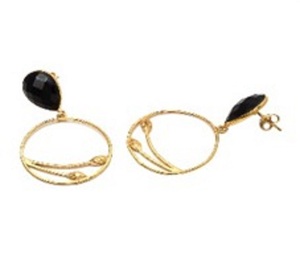 Pendientes en forma de pera de Plata de Ley 925, GEMA de ónix negra, novedad - Product Image 1