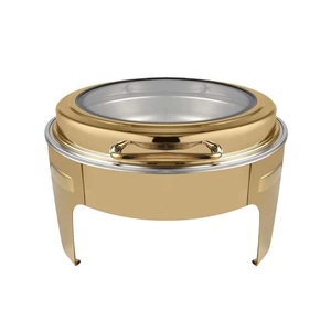 Recipiente para Calentar Comida Rectangular de Lujo Dorado para Hotel, de Primera Calidad, con Tapa de Vidrio Visible, Capacidad de 5L, Acero Inoxidable Ecológico - Product Image 1