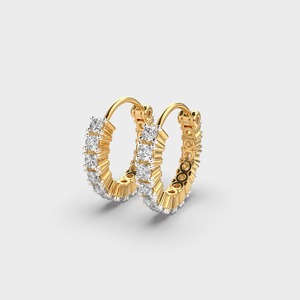 Boucles d'oreilles créoles personnalisées OEM avec diamants taillés rondes, en or rose/blanc/jaune 18 carats, à charnière, style Huggie, fabricant de bijoux fins - Product Image 3