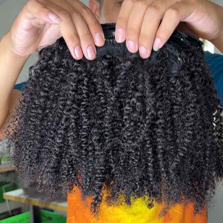 Non Chemical Raw Kinky Curly Clip in Double Drawn 100% Cuticle Aligned Virgin Vietnamese Kinky Curl Hair Extensions
