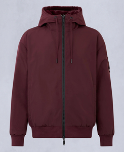 Blouson matelassé à capuche pour homme, couleur unie, fermeture éclair, en polyester coupe-vent, pour l'hiver, style décontracté, avec empiècements sur la manche gauche - Product Image 1