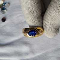 Bague de fiançailles en argent sterling plaqué or 18 carats, saphir bleu taille ovale, faite à la main, style vintage indien, sertie à griffes, troisième partie