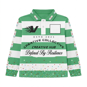 Chemise de rugby en coton et polyester de qualité supérieure 260 GSM, design à rayures vert foncé, impression personnalisée, logo brodé, polo de rugby pour homme - Product Image 2