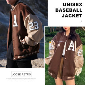 Top Qualité Varsity College Veste Baseball Vestes Vintage Outwear avec Poches Unisexe Manteau Patchwork - Product Image 3