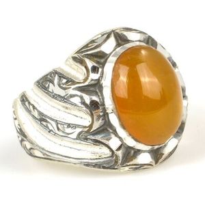 Bague pour homme en argent sterling 925, pierre d'ambre jaune ovale compressée, fabrication artisanale, sertissage clos, qualité supérieure, idée cadeau - Product Image 2