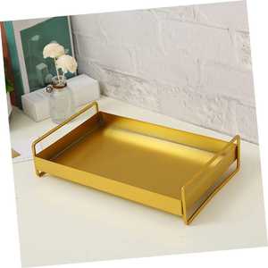 Plateau de service en acier inoxydable avec poignées, rectangulaire, plateau à nourriture en métal, organisateur de rangement pour bijoux décoratifs, plateau de table basse - Product Image 2