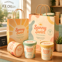 Gobelets à glace personnalisés AT PACK avec sacs en papier, ensemble d'emballage pour gelato de 8 oz, 12 oz, 16 oz pour les magasins de glaces, les confiseries