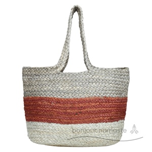 Borsa di iuta fatta a mano | Tote alla moda Beige, crema e arancione chiaro | Tote da spiaggia Eco Market all'ingrosso Canada europa - Product Image 3
