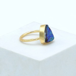 Modern Design Peacock Drusy Trillion <b>Ring</b> 18K Gold Plated Agate Jewelry for Wedding & Party Gifting - Product Image 3