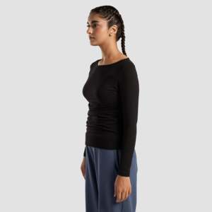 Black Side Gather <b>Top</b> for Leisure Wear - Product Image 3