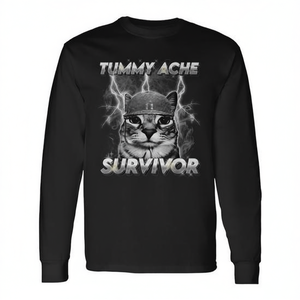 Maglietta a maniche lunghe con stampa di gatti che soffrono di mal di pancia, ispirata ai meme, promozionale, per gatti - Product Image 2