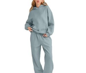 Conjunto Deportivo de Dos Piezas con Capucha, Estampado Informal, Grueso, para Invierno, Tallas Grandes, Servicio OEM, Personalizado para Mujer, Unisex, para Entrenamiento y Jogging - Product Image 3