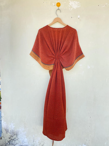 <b>Vintage</b> Red Indian Handmade Silk Kaftan for Her Lightweight and Quick Dry Perfect Gift for Summer Autumn Spring - Product Image 5