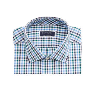 Camicia Classica da Uomo Regular-Fit in Gingham Elasticizzato Blu Popeline Taglia 36-37 con Colletto Button-Up Antipiega - Product Image 3