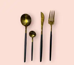 Conjunto de talheres de aço inoxidável luxuoso em titânio, ouro e preto, estilo real, para jantar, casamento, eventos, utensílios de mesa, usado