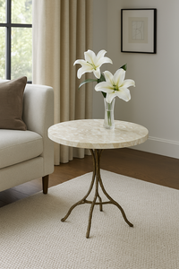 Bàn trang trí hiện đại làm thủ công từ xà cừ và đá cẩm thạch, thiết kế sang trọng, bề mặt óng ánh, thân thiện với môi trường, màu trắng kem - Product Image 4