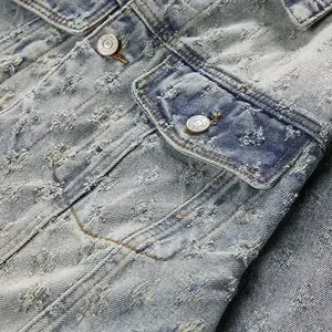 Chaqueta Vaquera Vintage de Alta Calidad para Hombre |   Camiseta con Diseño Personalizado, Estampado de Botones, Desgastada y Rota, Moda Otoño 2026 - Product Image 3