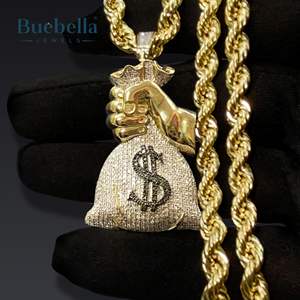 Luxury Iced Out Golden Paved Holding Money Bag <b>Pendant</b> for <b>Men</b> Rapper Style - Product Image 3