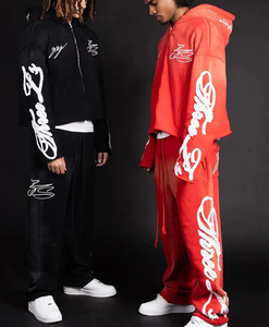 Acid Wash Broderie Gymwear Full Zip Taille Élastique 100% Coton Survêtement Hiver Prêt-Fabricant OEM Vente en Gros - Product Image 3