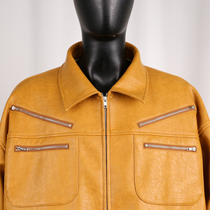 OEM Classic Unisex recortada chaqueta de cuero chaqueta de bombardero de solapa con cremallera de cuero personalizado Varsity chaqueta para los hombres - Product Image 3