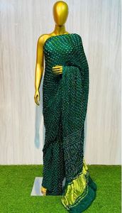 Sari Bandhani de Primera Calidad Hecho a Mano, Sari de Seda Bandhani Hecho a Mano para Novias, Precio de Oferta por Exportador - Product Image 3