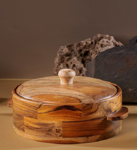 Caja de Chapati de madera En madera natural clara con tapa de estampado floral azul y salvia, disponible a precios al por mayor - Product Image 2