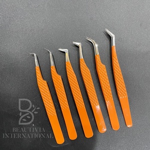 Juego de pinzas para extensión de pestañas de acero inoxidable con agarre de diamante naranja de alta calidad, hecho a mano, puntiagudo, probado a mano, venta al por mayor, privado - Product Image 4