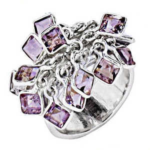 Kadınlar için 925 Ayar Gümüş Boho Tarzı Yüzük, Kesilmiş Ametist Taşlı Platin Kaplama, Sözler İçin Zarif Takı - Product Image 2
